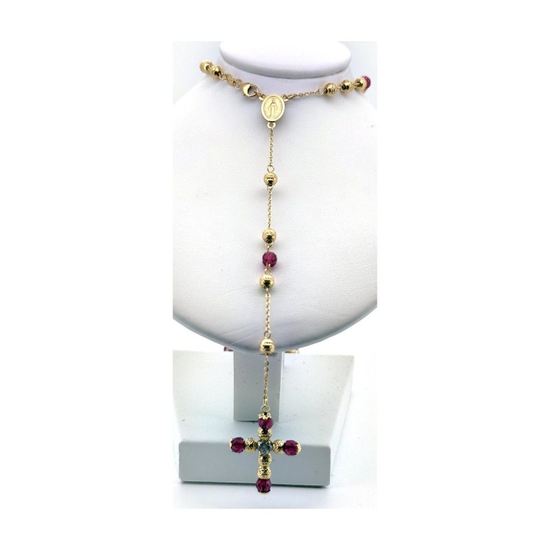 Cadena rosario rojo de oro 18k 70 cm